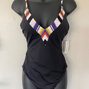 NWT Trina Turk Black Bathing Suit w/ Striped strap